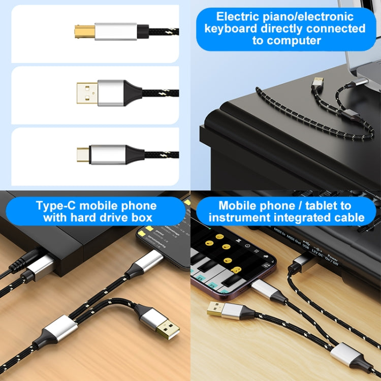 2 in 1 Type-C and USB-A to USB-B MIDI Instruments Printer Cable, Length: 1m, Length:1m(Blue) - Multifunctional Cable by PMC Jewellery | Online Shopping South Africa | PMC Jewellery | Buy Now Pay Later Mobicred