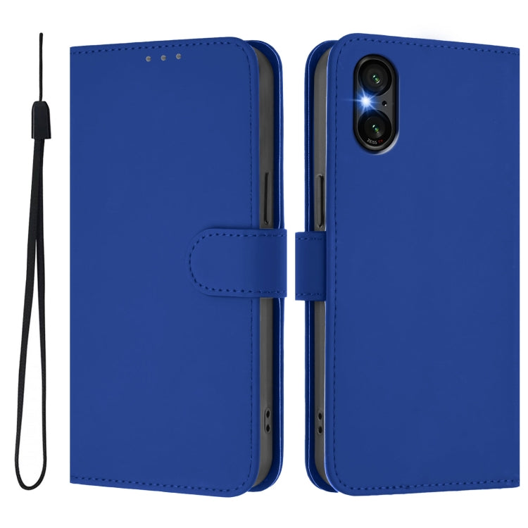 For Sony Xperia 5 VI 2024 Skin Feel Solid Color Leather Phone Case with Lanyard(Dark Blue) - free shipping - PMC Jewellery - Order now!