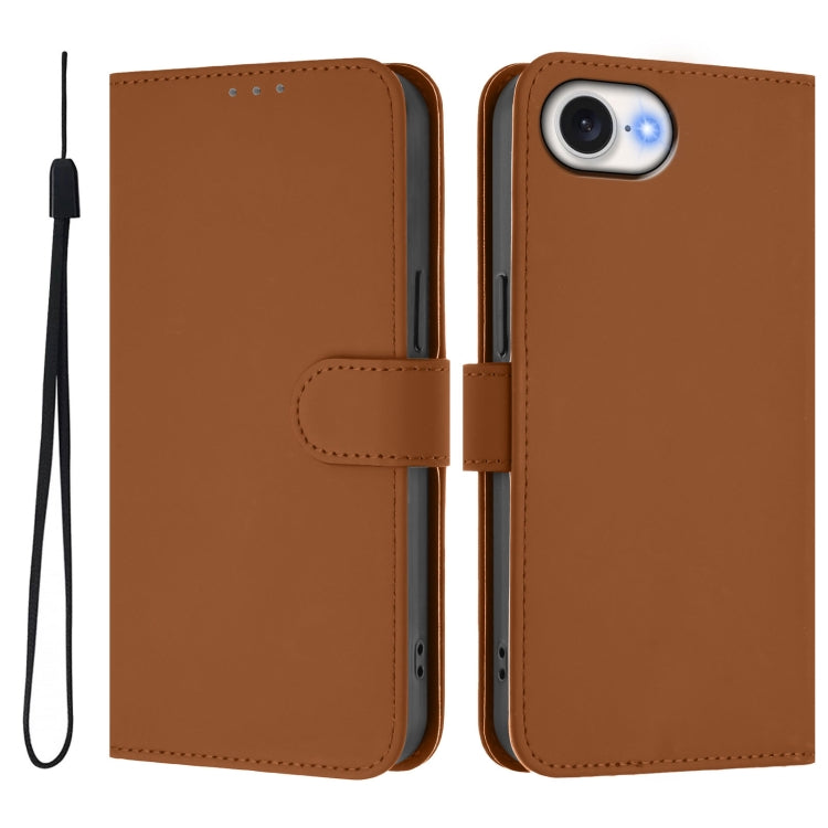 For iPhone 16e Skin Feel Solid Color Leather Phone Case with Lanyard(Brown) - iPhone 16e Cases by PMC TechLife | Online Shopping South Africa | PMC TechLife | Buy Now Pay Later Mobicred