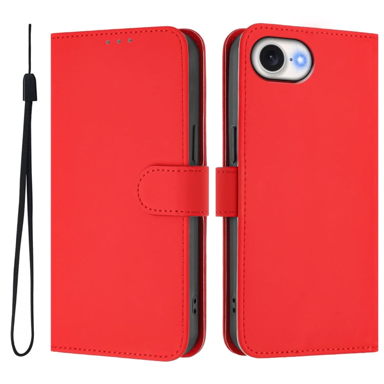 For iPhone 16e Skin Feel Solid Color Leather Phone Case with Lanyard(Red) - iPhone 16e Cases by PMC TechLife | Online Shopping South Africa | PMC TechLife | Buy Now Pay Later Mobicred