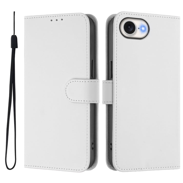 For iPhone 16e Skin Feel Solid Color Leather Phone Case with Lanyard(White) - iPhone 16e Cases by PMC TechLife | Online Shopping South Africa | PMC TechLife | Buy Now Pay Later Mobicred