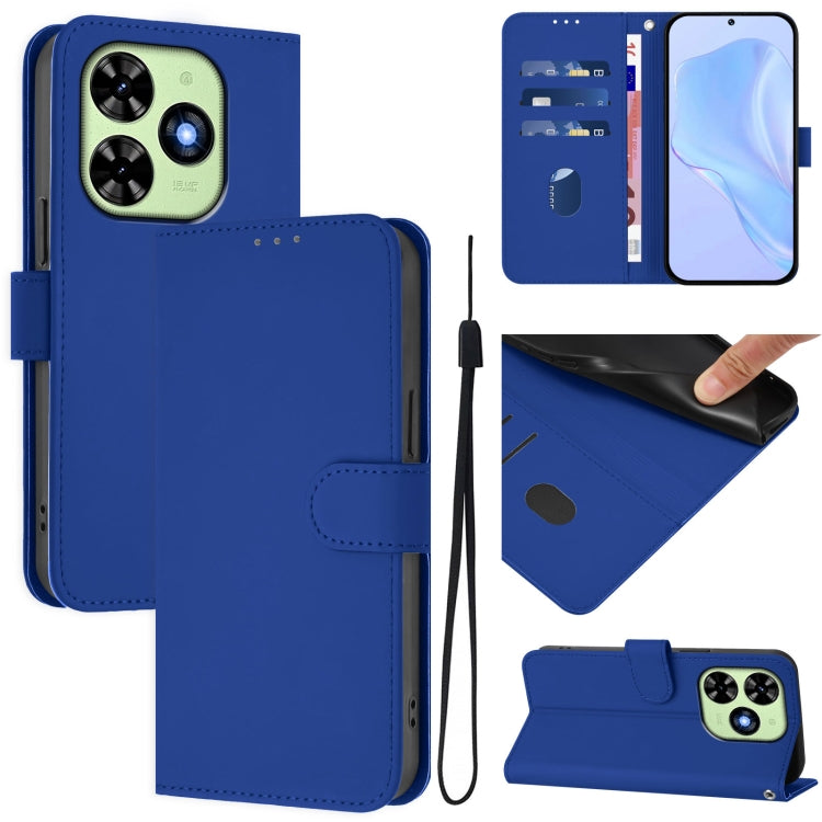 For Tecno Spark Go 2024 4G Skin Feel Solid Color Leather Phone Case with Lanyard(Dark Blue) - Tecno Cases by PMC Jewellery | Online Shopping South Africa | PMC Jewellery | Buy Now Pay Later Mobicred