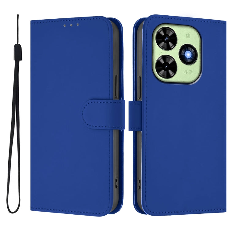 For Tecno Spark Go 2024 4G Skin Feel Solid Color Leather Phone Case with Lanyard(Dark Blue) - Tecno Cases by PMC Jewellery | Online Shopping South Africa | PMC Jewellery | Buy Now Pay Later Mobicred