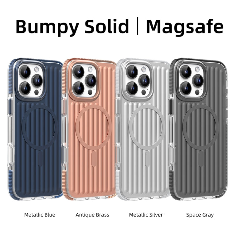 For iPhone 16 Pro Mutural Corrugated Texture Magsafe Magnetic Shockproof Phone Case(Silver) - free shipping - PMC Jewellery - Order now!