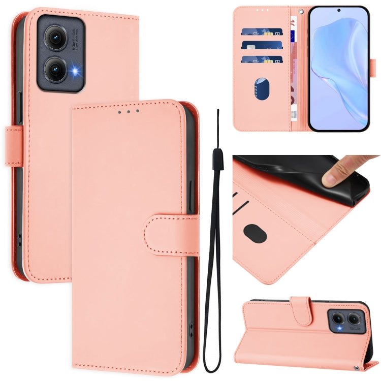 For Motorola Edge 5G 2024 Skin Feel Solid Color Leather Phone Case with Lanyard(Pink) - Motorola Cases by PMC Jewellery | Online Shopping South Africa | PMC Jewellery | Buy Now Pay Later Mobicred