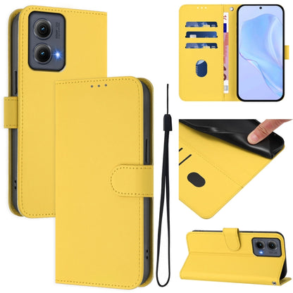 For Motorola Edge 5G 2024 Skin Feel Solid Color Leather Phone Case with Lanyard(Lemon Yellow) - Motorola Cases by PMC Jewellery | Online Shopping South Africa | PMC Jewellery | Buy Now Pay Later Mobicred