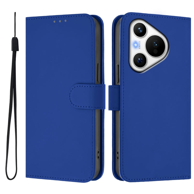 For Huawei Pura 70 Skin Feel Solid Color Leather Phone Case with Lanyard(Dark Blue) - free shipping - PMC Jewellery - Order now!