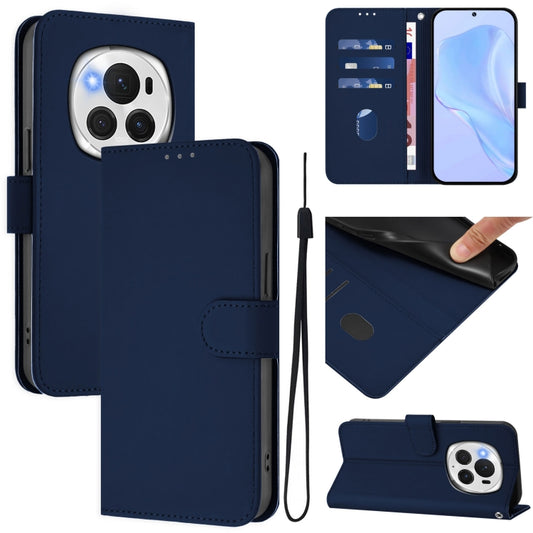 For Honor Magic6 Pro Skin Feel Solid Color Leather Phone Case with Lanyard(Navy Blue) - Honor Cases by PMC Jewellery | Online Shopping South Africa | PMC Jewellery | Buy Now Pay Later Mobicred