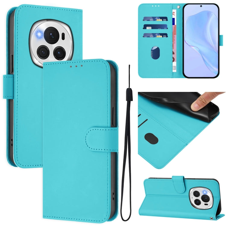 For Honor Magic6 Pro Skin Feel Solid Color Leather Phone Case with Lanyard(Lake Blue) - Honor Cases by PMC Jewellery | Online Shopping South Africa | PMC Jewellery | Buy Now Pay Later Mobicred