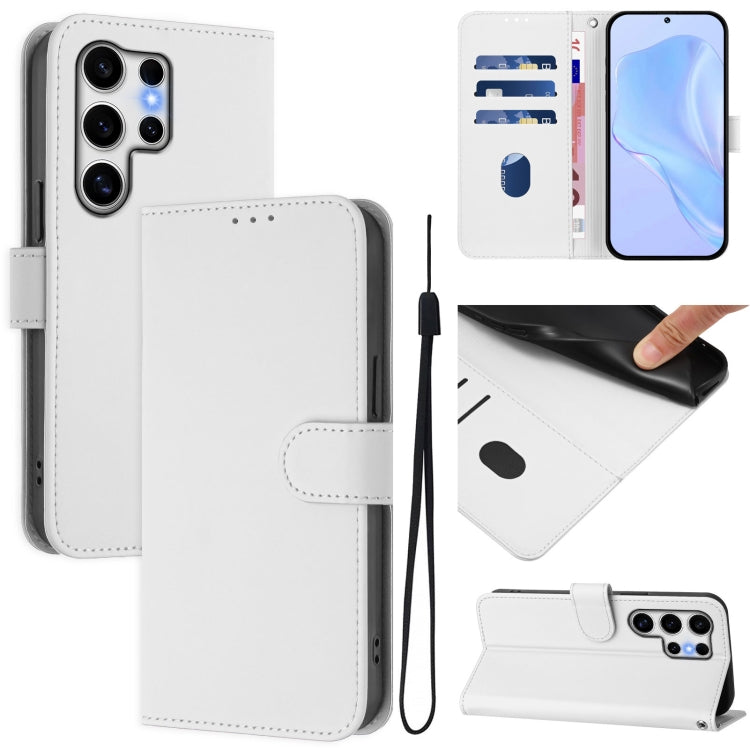 For Samsung Galaxy S25 Ultra 5G Skin Feel Solid Color Leather Phone Case with Lanyard(White) - Galaxy S25 Ultra 5G Cases by PMC Jewellery | Online Shopping South Africa | PMC Jewellery | Buy Now Pay Later Mobicred