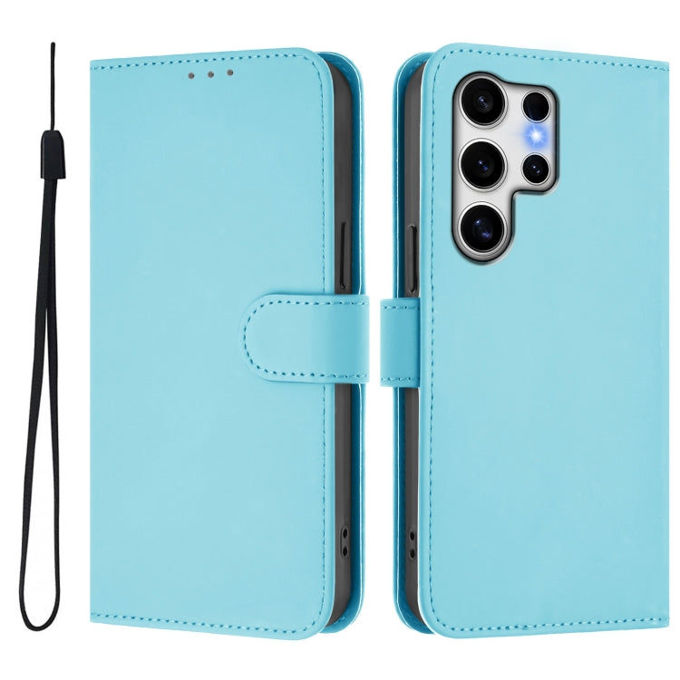 For Samsung Galaxy S25 Ultra 5G Skin Feel Solid Color Leather Phone Case with Lanyard(Sky Blue) - Galaxy S25 Ultra 5G Cases by PMC Jewellery | Online Shopping South Africa | PMC Jewellery | Buy Now Pay Later Mobicred