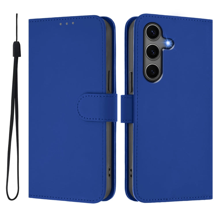 For Samsung Galaxy S25+ 5G Skin Feel Solid Color Leather Phone Case with Lanyard(Dark Blue) - Galaxy S25+ 5G Cases by PMC Jewellery | Online Shopping South Africa | PMC Jewellery | Buy Now Pay Later Mobicred