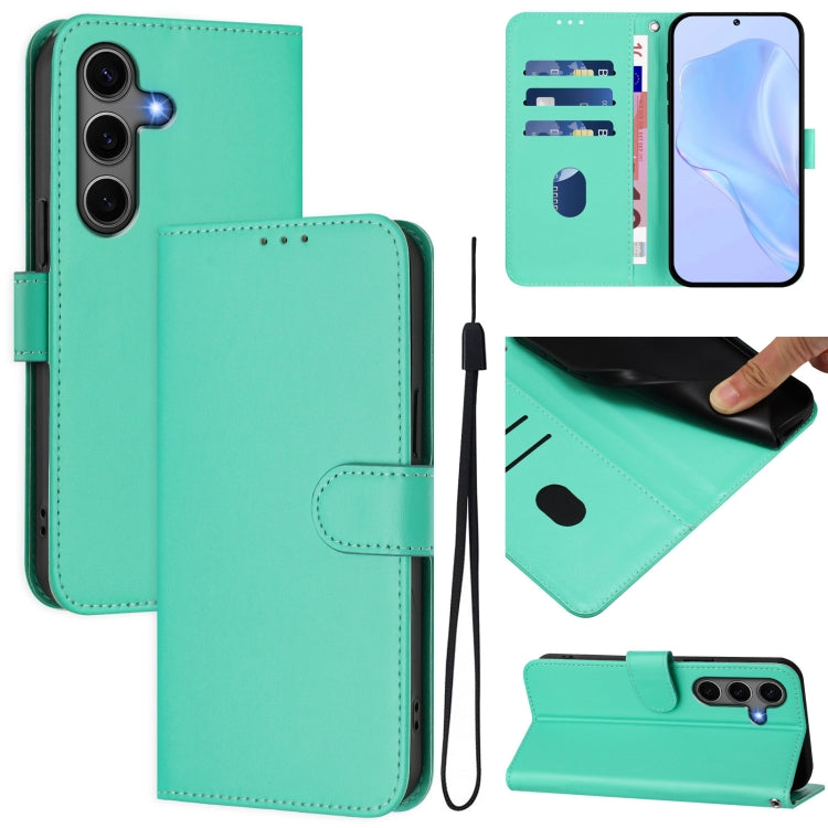 For Samsung Galaxy S25+ 5G Skin Feel Solid Color Leather Phone Case with Lanyard(Green) - Galaxy S25+ 5G Cases by PMC Jewellery | Online Shopping South Africa | PMC Jewellery | Buy Now Pay Later Mobicred