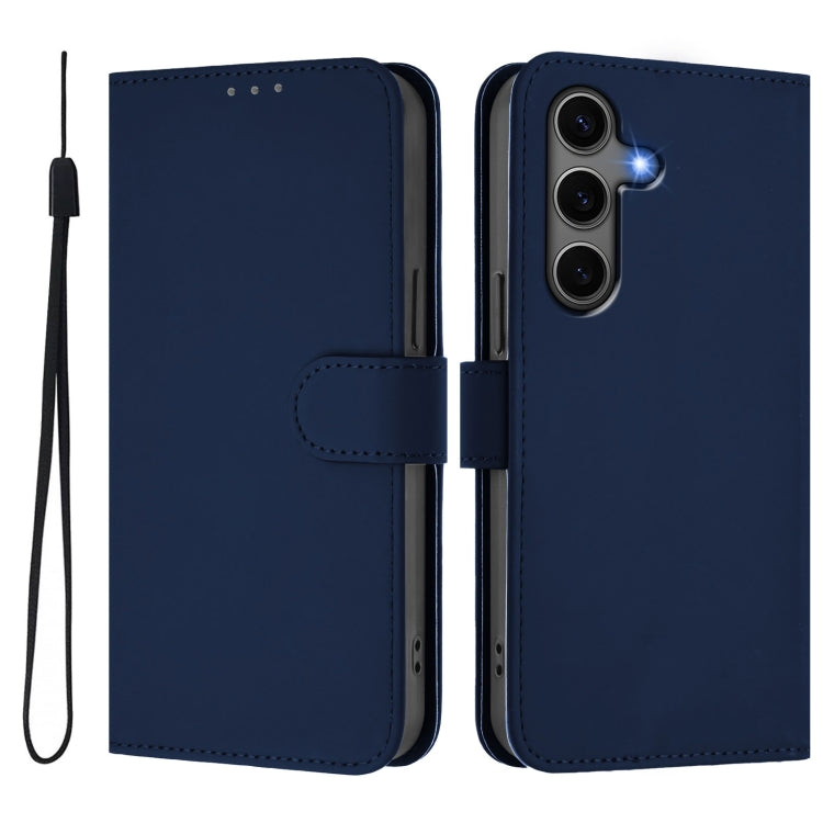 For Samsung Galaxy S25+ 5G Skin Feel Solid Color Leather Phone Case with Lanyard(Navy Blue) - Galaxy S25+ 5G Cases by PMC Jewellery | Online Shopping South Africa | PMC Jewellery | Buy Now Pay Later Mobicred