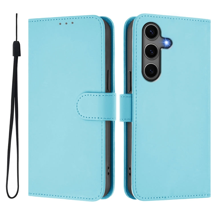 For Samsung Galaxy S25+ 5G Skin Feel Solid Color Leather Phone Case with Lanyard(Sky Blue) - Galaxy S25+ 5G Cases by PMC Jewellery | Online Shopping South Africa | PMC Jewellery | Buy Now Pay Later Mobicred