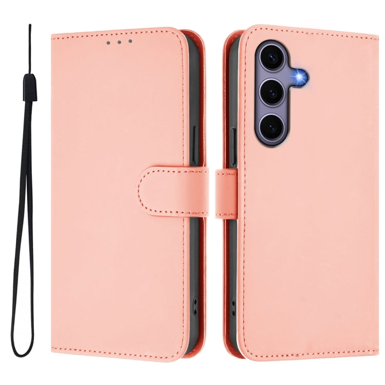 For Samsung Galaxy S25 5G Skin Feel Solid Color Leather Phone Case with Lanyard(Pink) - Galaxy S25 5G Cases by PMC Jewellery | Online Shopping South Africa | PMC Jewellery | Buy Now Pay Later Mobicred