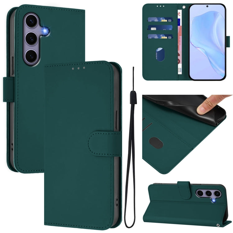 For Samsung Galaxy S25 5G Skin Feel Solid Color Leather Phone Case with Lanyard(Dark Green) - Galaxy S25 5G Cases by PMC Jewellery | Online Shopping South Africa | PMC Jewellery | Buy Now Pay Later Mobicred