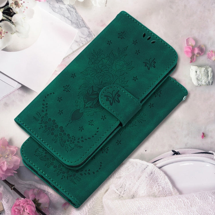 For Samsung Galaxy S25 5G Butterfly Rose Embossed Leather Phone Case(Green) - Galaxy S25 5G Cases by PMC TechLife | Online Shopping South Africa | PMC TechLife | Buy Now Pay Later Mobicred