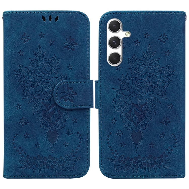 For Samsung Galaxy S25+ 5G Butterfly Rose Embossed Leather Phone Case(Blue) - Galaxy S25+ 5G Cases by PMC Jewellery | Online Shopping South Africa | PMC Jewellery | Buy Now Pay Later Mobicred