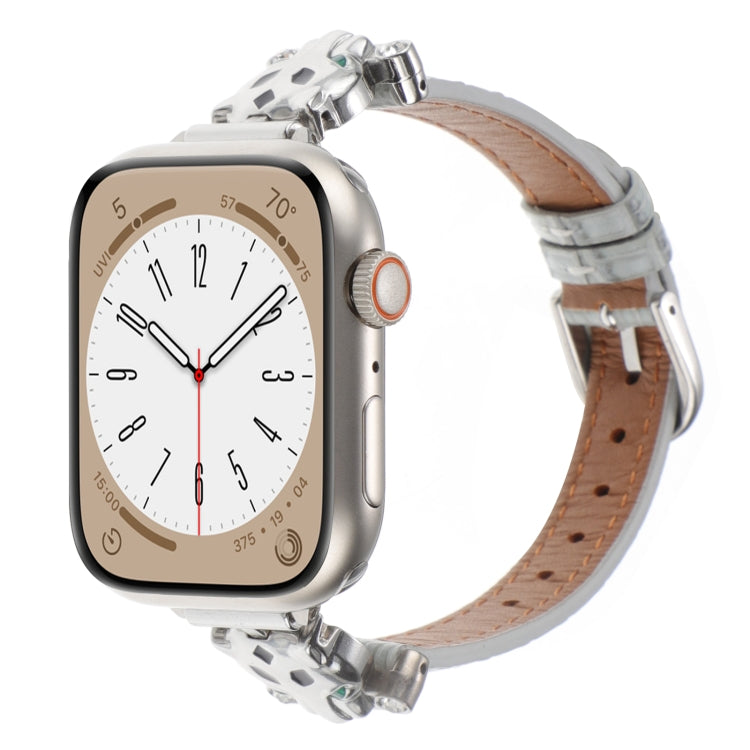 For Apple Watch 46mm / 49mm / 45mm / 44mm Leopard Head Bamboo Texture Leather Watch Band(Silver Grey) - free shipping - PMC TechLife - Order now!