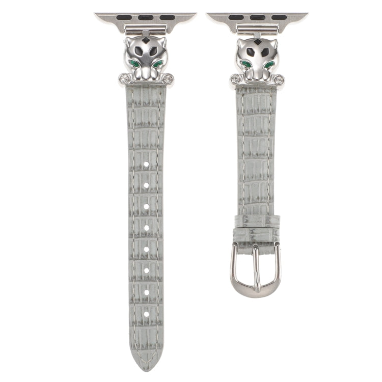 For Apple Watch 46mm / 49mm / 45mm / 44mm Leopard Head Bamboo Texture Leather Watch Band(Silver Grey) - free shipping - PMC TechLife - Order now!