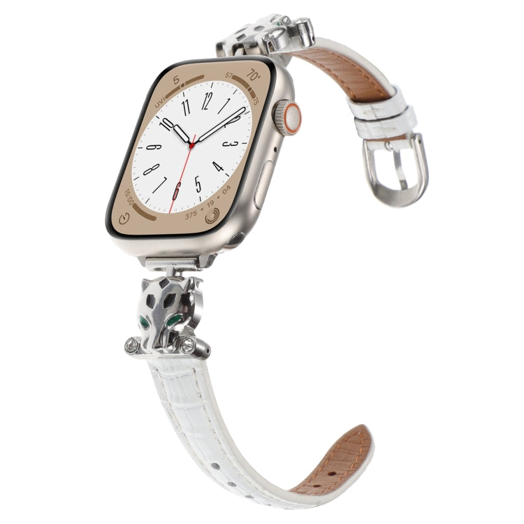 For Apple Watch 42mm / 41mm / 40mm / 38mm Leopard Head Bamboo Texture Leather Watch Band(Silver White) - free shipping - PMC TechLife - Order now!