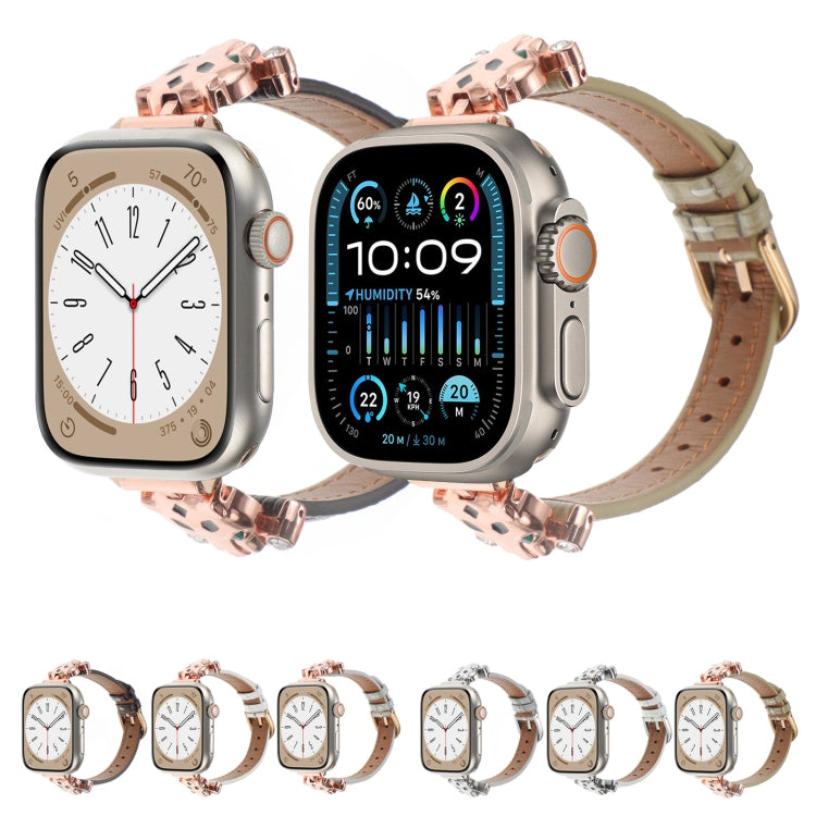 For Apple Watch 42mm / 41mm / 40mm / 38mm Leopard Head Bamboo Texture Leather Watch Band(Silver White) - free shipping - PMC TechLife - Order now!