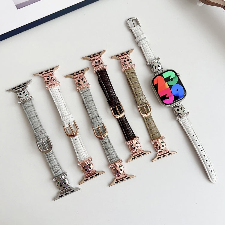 For Apple Watch 46mm / 49mm / 45mm / 44mm Leopard Head Bamboo Texture Leather Watch Band(Silver Grey) - free shipping - PMC TechLife - Order now!