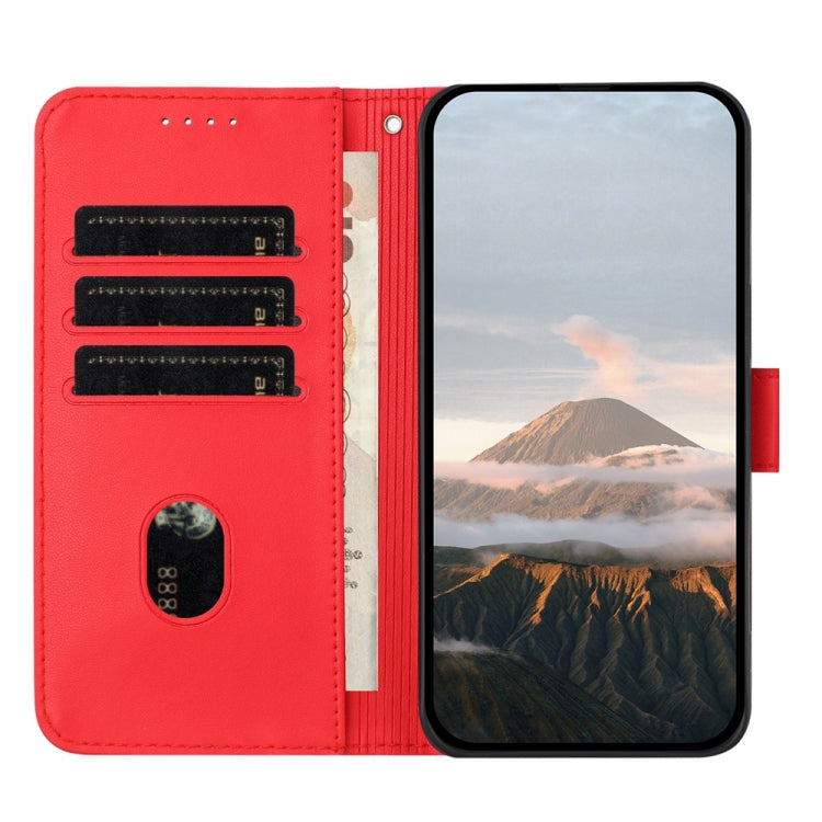 For iPhone 16e Triangle Pattern Buckle Clasp Leather Phone Case(Red) - iPhone 16e Cases by PMC TechLife | Online Shopping South Africa | PMC TechLife | Buy Now Pay Later Mobicred