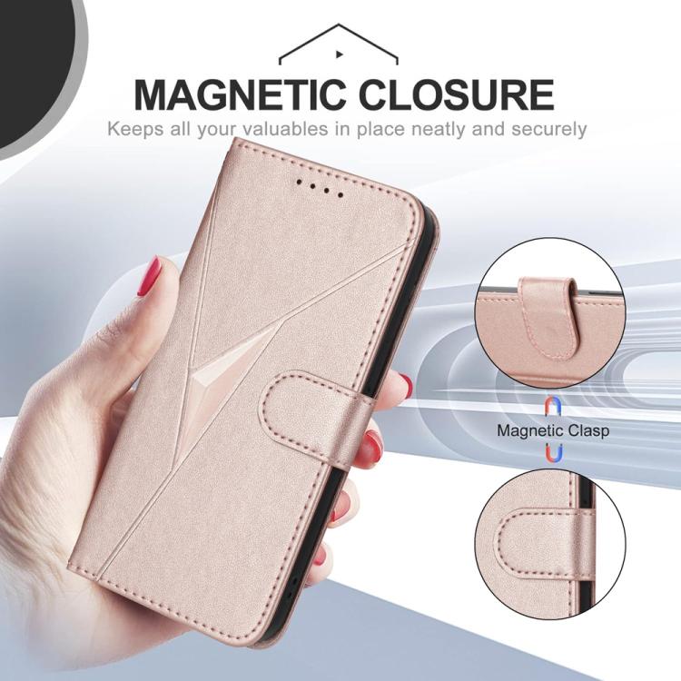 For iPhone 17 Pro Triangle Pattern Buckle Clasp Leather Phone Case(Rose Gold) - free shipping - PMc TechLife - Order now!