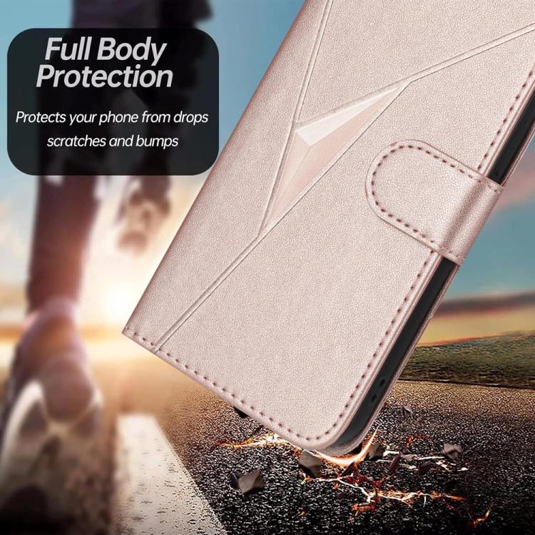 For iPhone 17 Pro Triangle Pattern Buckle Clasp Leather Phone Case(Rose Gold) - free shipping - PMc TechLife - Order now!