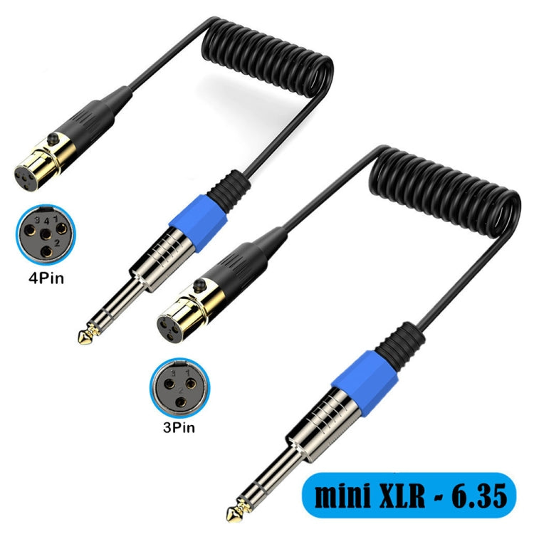 Mini 4 Pin XLR to 6.35mm Stereo Microphone Aux Audio Cable Coiled Adapter Cable, Length: 0.5m(Black) - Microphone Audio Cable & Connector by PMC TechLife | Online Shopping South Africa | PMC TechLife | Buy Now Pay Later Mobicred