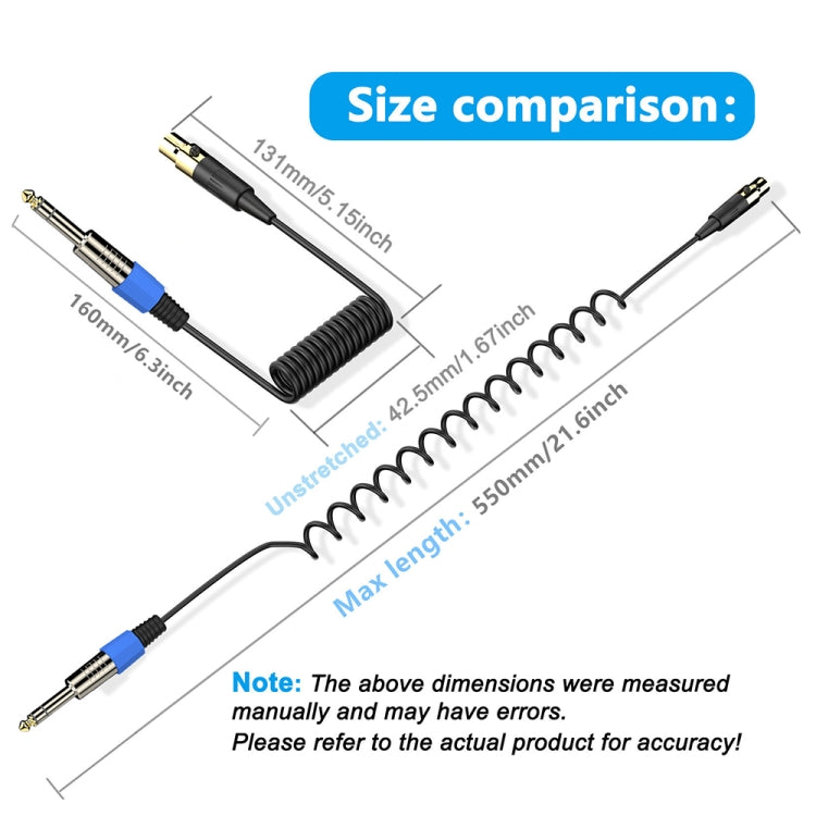 Mini 4 Pin XLR to 6.35mm Stereo Microphone Aux Audio Cable Coiled Adapter Cable, Length: 0.5m(Black) - Microphone Audio Cable & Connector by PMC TechLife | Online Shopping South Africa | PMC TechLife | Buy Now Pay Later Mobicred