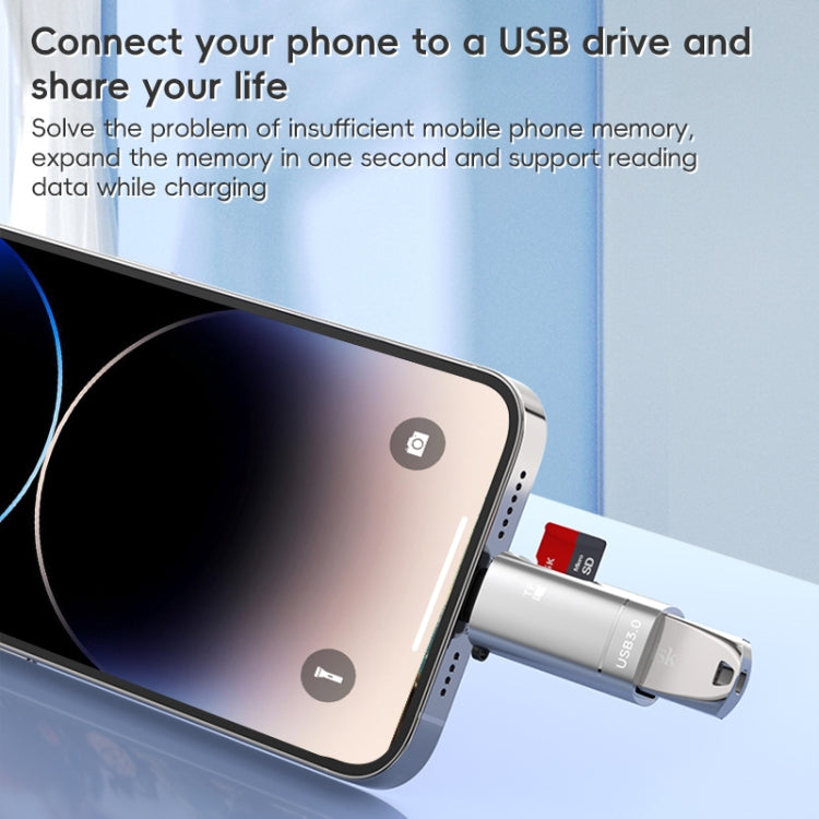 2 in 1 8 Pin to USB and TF Card Reader Adapter(Grey) - U Disk & Card Reader by PMC Jewellery | Online Shopping South Africa | PMC Jewellery | Buy Now Pay Later Mobicred