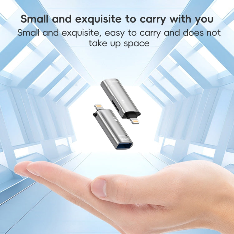 2 in 1 8 Pin to USB and TF Card Reader Adapter(Grey) - U Disk & Card Reader by PMC Jewellery | Online Shopping South Africa | PMC Jewellery | Buy Now Pay Later Mobicred