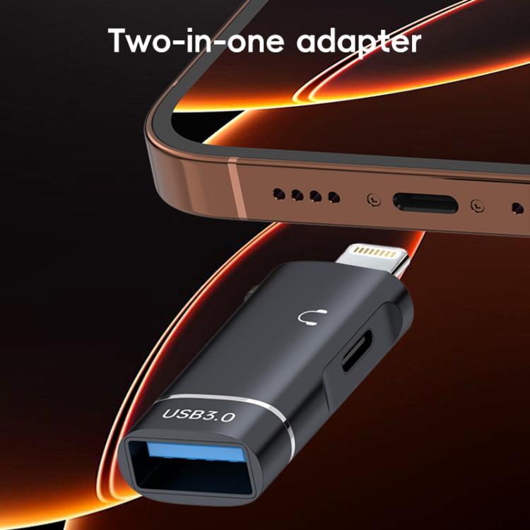 2 in 1 8 Pin to USB and Type-C Earphone Adapter(Grey) - Earphone Adapter by PMC Jewellery | Online Shopping South Africa | PMC Jewellery | Buy Now Pay Later Mobicred