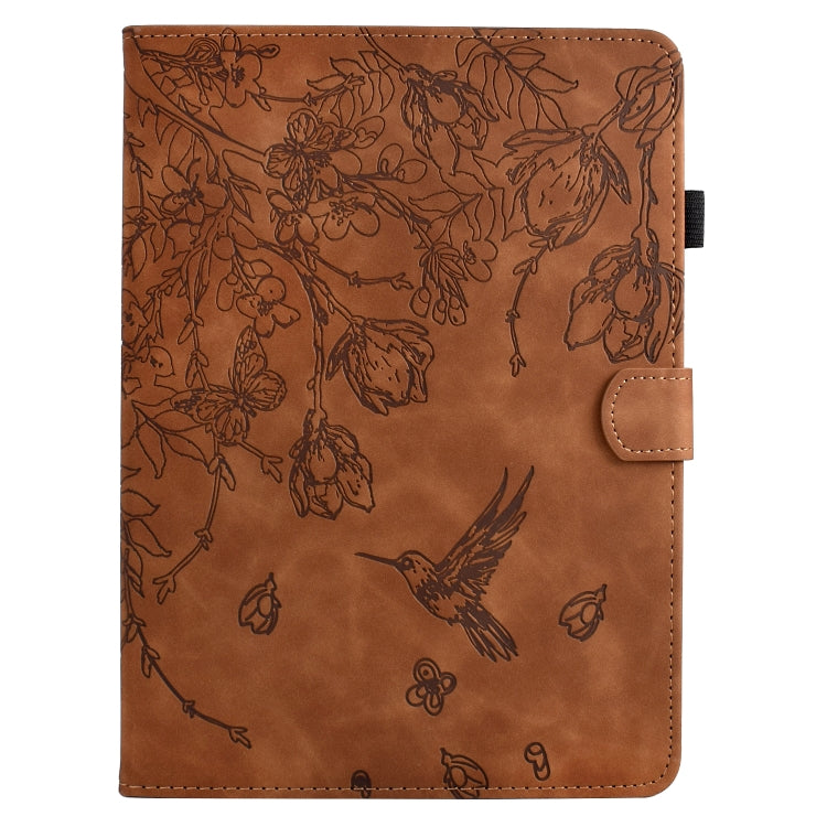 For Samsung Galaxy Tab S9 Flowers and Bird Embossed Smart Leather Tablet Case(Brown) - Galaxy Tab S9 Cases by PMC Jewellery | Online Shopping South Africa | PMC Jewellery | Buy Now Pay Later Mobicred