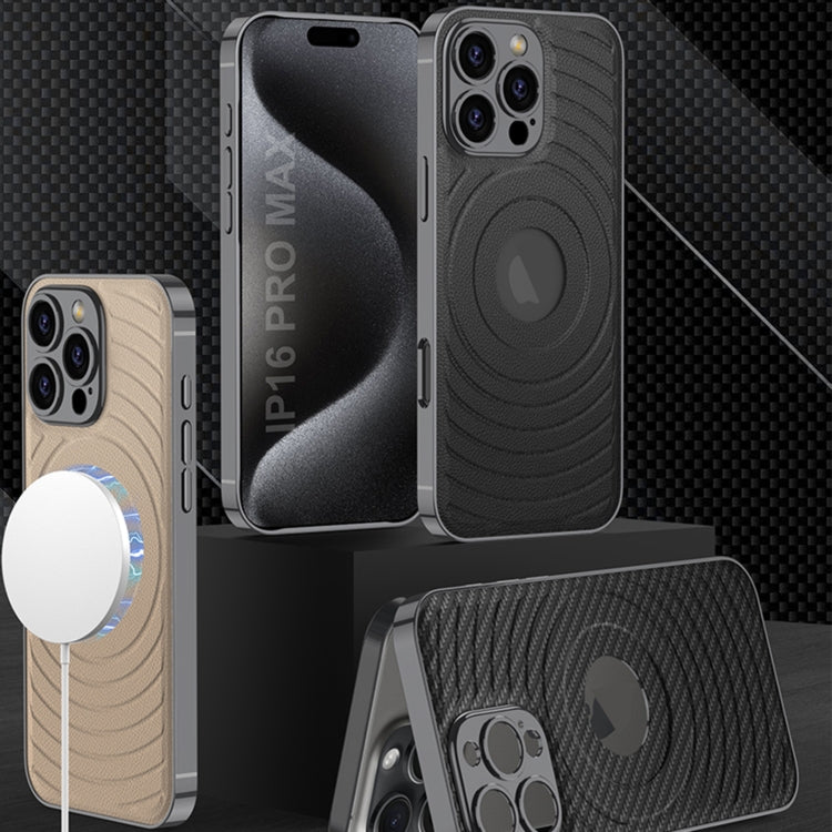For iPhone 16 Pro Max GKK Plating Leather Wave MagSafe Phone Case(Black) - free shipping - PMC Jewellery - Order now!