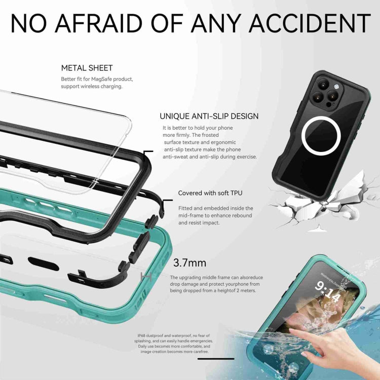 For iPhone 16 Pro RedPepper IP68 Waterproof Triple-proof MagSafe Phone Case(Black Blue) - free shipping - PMC Jewellery - Order now!
