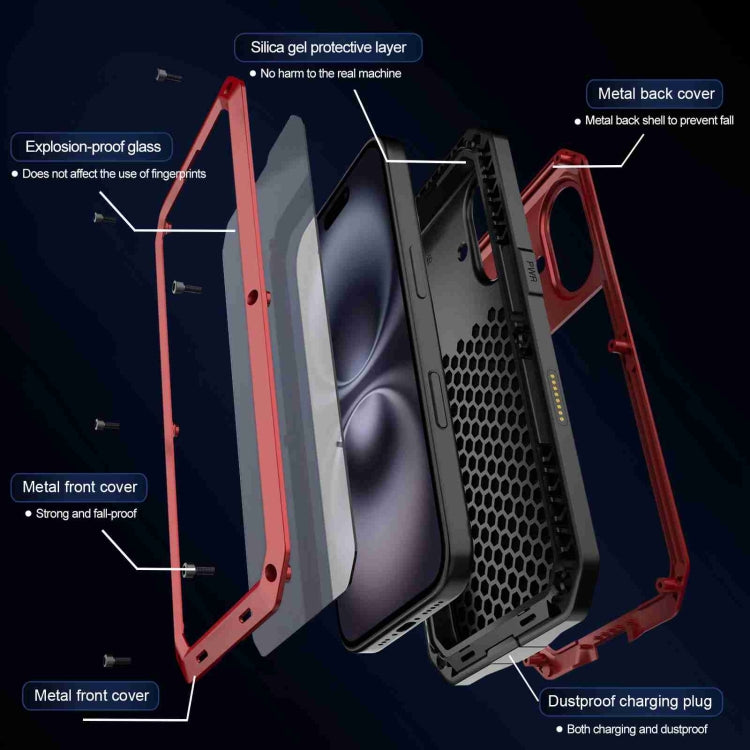 For iPhone 16 RedPepper Triple-proof Metal Phone Case(Red) - free shipping - PMC Jewellery - Order now!