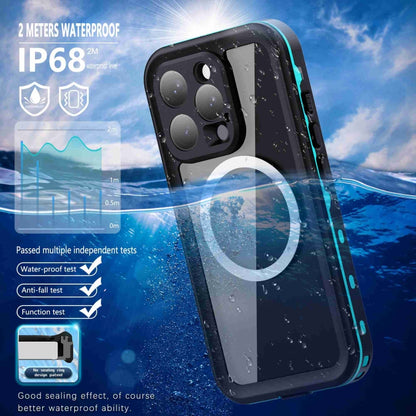 For iPhone 16 Pro Max RedPepper Transparent Dot IP68 Waterproof Triple-proof MagSafe Phone Case(Black Blue) - iPhone 16 Pro Max Cases by RedPepper | Online Shopping South Africa | PMC Jewellery | Buy Now Pay Later Mobicred