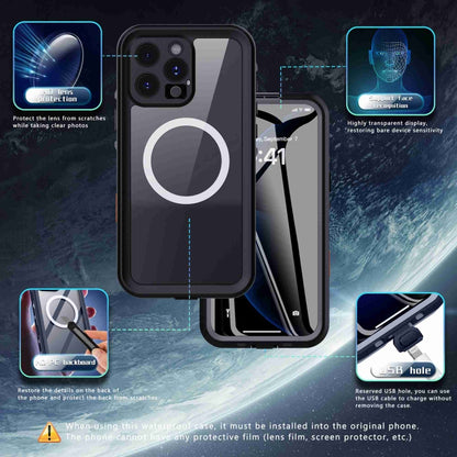 For iPhone 16 Pro RedPepper Transparent Dot IP68 Waterproof Triple-proof MagSafe Phone Case(Black Dark Grey) - iPhone 16 Plus Cases by RedPepper | Online Shopping South Africa | PMC Jewellery | Buy Now Pay Later Mobicred