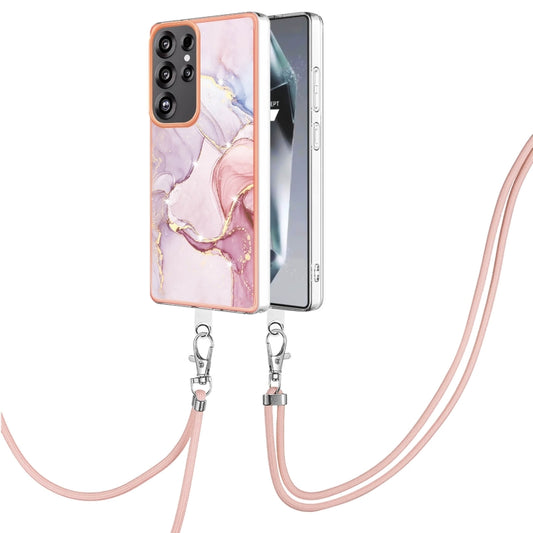 For Samsung Galaxy S25 Ultra 5G Electroplating Marble Dual-side IMD Phone Case with Lanyard(Rose Gold 005) - Galaxy S25 Ultra 5G Cases by PMC Jewellery | Online Shopping South Africa | PMC Jewellery | Buy Now Pay Later Mobicred