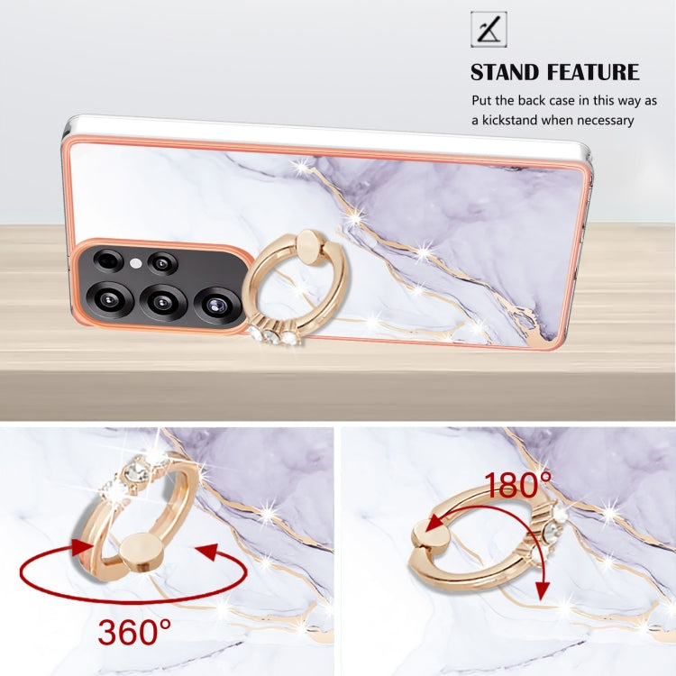 For Samsung Galaxy S25 Ultra 5G Electroplating Marble IMD TPU Phone Case with Ring Holder(White 006) - Galaxy S25 Ultra 5G Cases by PMC Jewellery | Online Shopping South Africa | PMC Jewellery | Buy Now Pay Later Mobicred