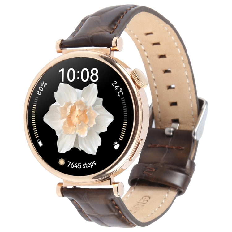 14mm Silver Steel Buckle Genuine Leather Watch Band Wristband(Coffee) - 20mm Bands by PMc TechLife | Online Shopping South Africa | PMc TechLife | Buy Now Pay Later Mobicred
