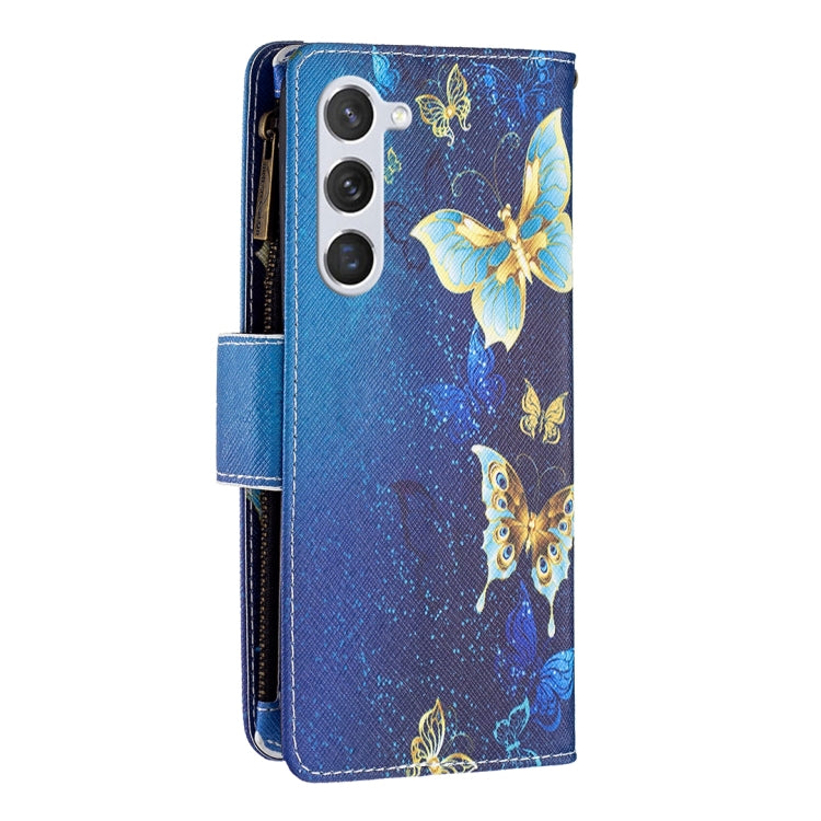 For Samsung Galaxy S25 5G Colored Drawing Pattern Zipper Leather Phone Case(Gold Butterfly) - Galaxy S25 5G Cases by PMC Jewellery | Online Shopping South Africa | PMC Jewellery | Buy Now Pay Later Mobicred