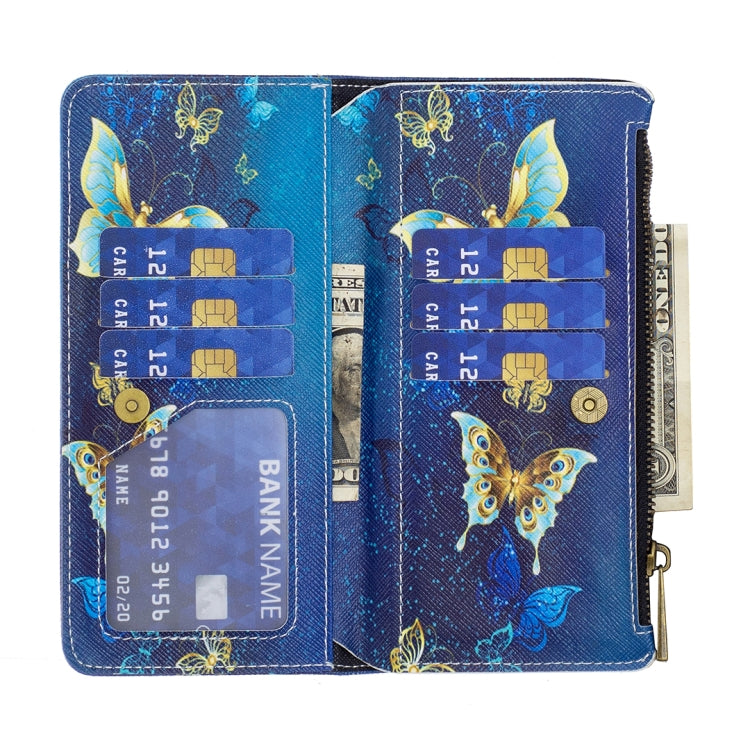 For Samsung Galaxy S25 5G Colored Drawing Pattern Zipper Leather Phone Case(Gold Butterfly) - Galaxy S25 5G Cases by PMC Jewellery | Online Shopping South Africa | PMC Jewellery | Buy Now Pay Later Mobicred