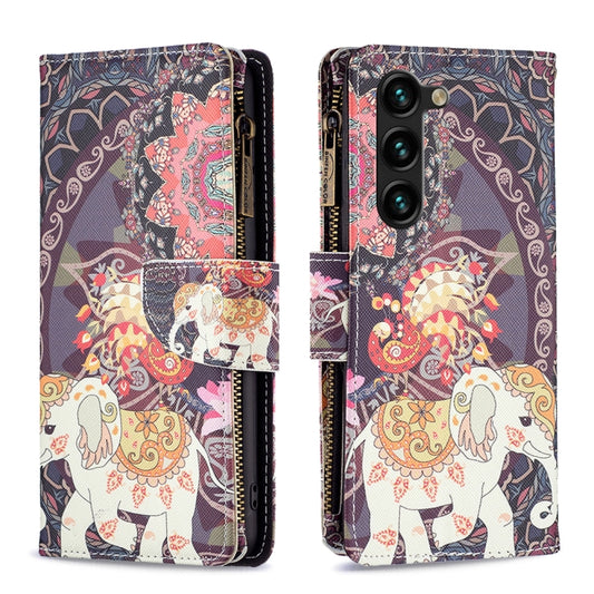 For Samsung Galaxy S25+ 5G Colored Drawing Pattern Zipper Leather Phone Case(Flower Elephant) - Galaxy S25+ 5G Cases by PMC Jewellery | Online Shopping South Africa | PMC Jewellery | Buy Now Pay Later Mobicred