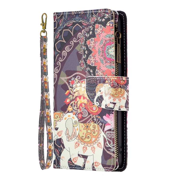 For Samsung Galaxy S25+ 5G Colored Drawing Pattern Zipper Leather Phone Case(Flower Elephant) - Galaxy S25+ 5G Cases by PMC Jewellery | Online Shopping South Africa | PMC Jewellery | Buy Now Pay Later Mobicred