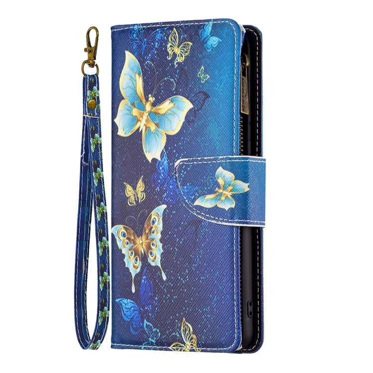 For Samsung Galaxy S25+ 5G Colored Drawing Pattern Zipper Leather Phone Case(Gold Butterfly) - Galaxy S25+ 5G Cases by PMC Jewellery | Online Shopping South Africa | PMC Jewellery | Buy Now Pay Later Mobicred